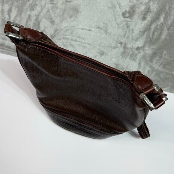Vintage Brighton Bucket Crossbody‎ Shoulder Bag Brown Crocodile Embossed Trim - Picture 4 of 16